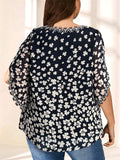 Women's Summer Black Clover Printed Square Neck Chiffon Shirt