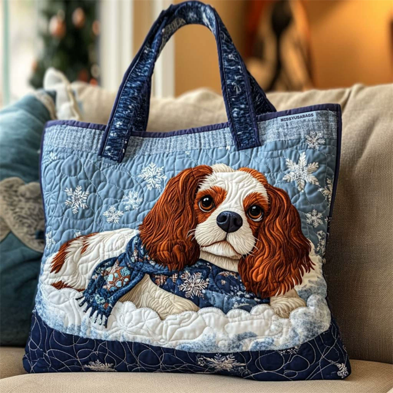 Cavalier Spaniel Print Quilted Tote Bag for Women