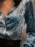 ‌Women's Chic Sexy Button Up Snakeskin Print Long Sleeve Blouse‌s