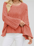 Women's Loose Solid Color Crochet Round Neck Asymmetric Hem Sweaters