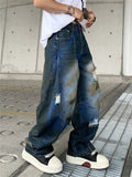 Men's Streetwear Vintage Loose Fit Wash Denim Scimitar Jeans