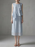Women's Patchwork Sleeveless Asymmetric Ruffle Top Midi Dress