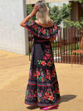 Women's Flower Print Off Shoulder Bohemian Dress