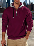 Men's Autumn Casual Half-Zip Drawstring Contrast Color Fleece Hoodies