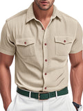 Men's Casual Solid Color Corduroy Lapel Cargo Shirts