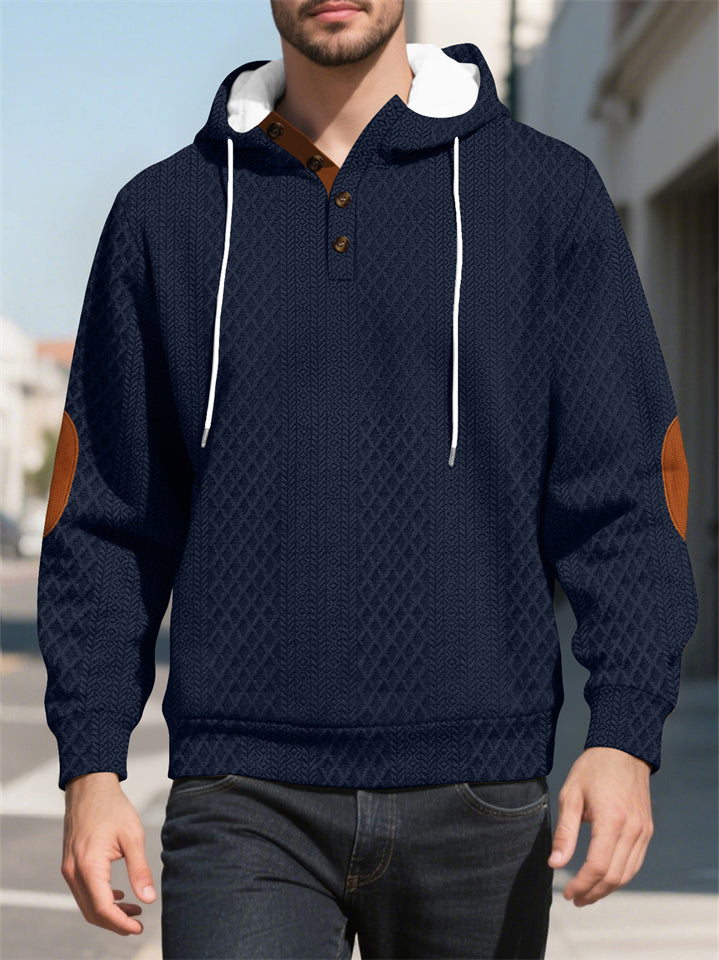 Men's Autumn Casual Solid Color Rhombus Jacquard Pullover Hoodie