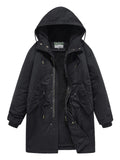 Men's Winter Casual Solid Color Pockets Tie-Waist Hooded Coat