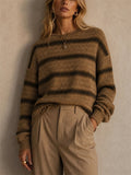 Women Oversized Ombre Striped Knit Pullover Sweater