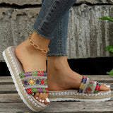 Women's Ethnic Style Thick Sole Woven Holiday Slippers