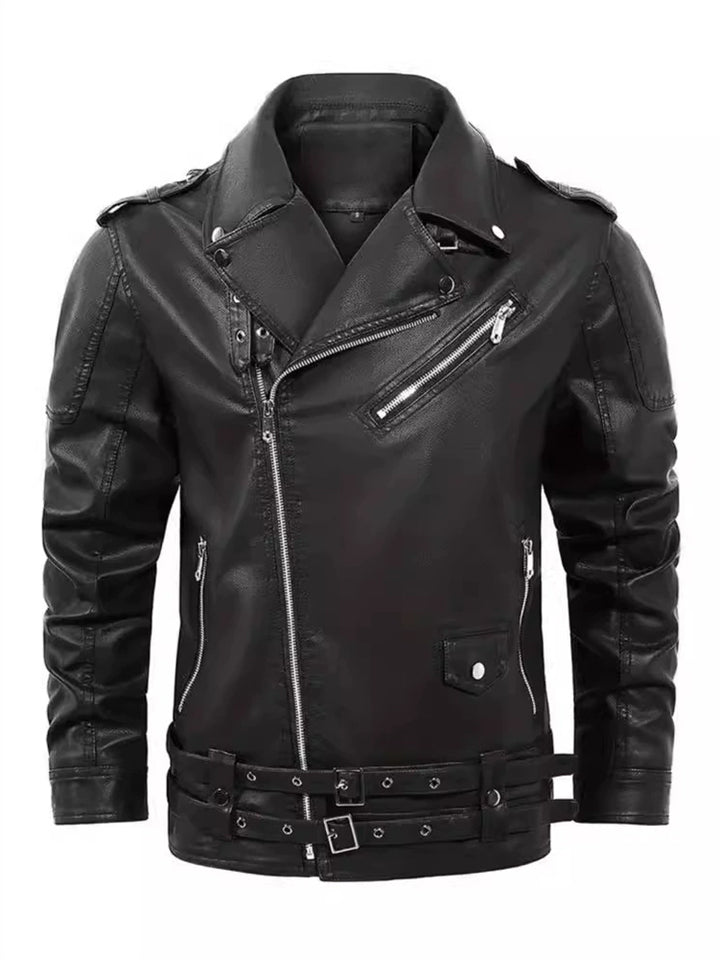 Men's Classic All Black Faux Leather Motorcycle Jackets