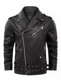 Men's Classic All Black Faux Leather Motorcycle Jackets