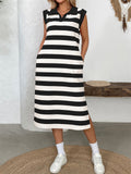 Women's Casual Stripe Lapel Short Sleeve Shirt Dress