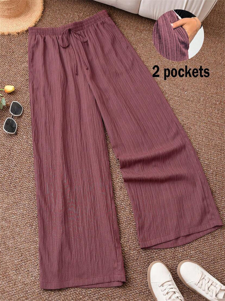 ‌Women's Loose Fit High-Waisted Straight Leg Cozy Texture Pants