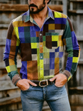 Men's Retro Contrast Color Plaid Button Up Shirts