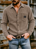 Mens Ribbed Knit Button Down Corduroy Shirt Jacket