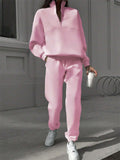 Women's Casual Solid Color Zip Up Pullover Sweatshirts & Sweatpants Outfit