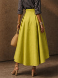 Women High Low Pleated Zipper Front Pockets Midi Skirts