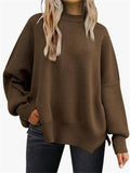 Women's Autumn Batwing Round Neck Side Slit Pullover Sweaters