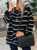 Women's Loose Fit Pullover Long Sleeve Striped Sweater Tops