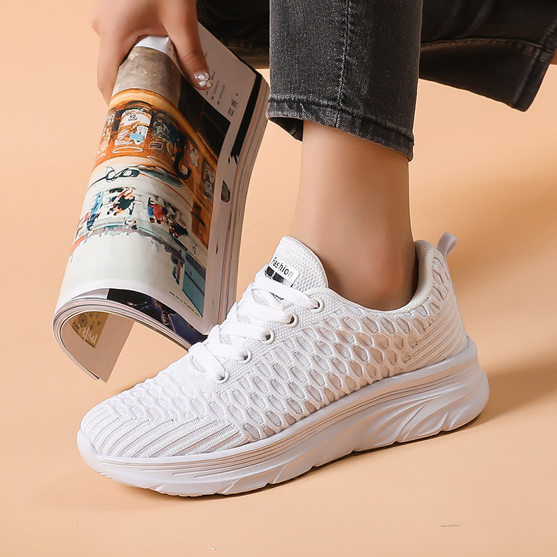 White & Black Classic Breathable Knitted Sports Shoes for Women