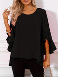 Women Ruffled Sleeve Loose Fit Chiffon Blouse Casual Elegant Shirts