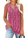 Plus Size Women's Summer Floral Printed Round Neck Sleeveless Shirts