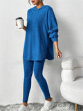 Autumn Casual Ribbed Knit Striped Loose Fit Hoodie and Trousers Set for Women