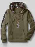 Men's Autumn Casual Deer Print Hoodie with Camo Patchwork