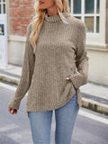 Women's Striped Texture High Neck Slim Fit Shirt