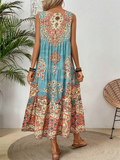 Women's Summer Retro Holiday Style Printed Sleeveless Tank Dress