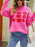Female Valentine's Day Heart Lips Print Long Sleeve Sweaters