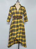 ‌Women‌'s Trendy Plaid Belted Asymmetric Maxi Shirt Dress
