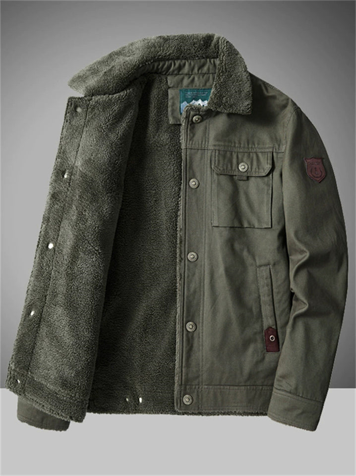 ‌Men’s Winter Cotton Lapel Thermal Fleece Lined Coat with Pockets