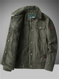‌Men’s Winter Cotton Lapel Thermal Fleece Lined Coat with Pockets