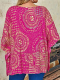 Plus Size Women's Summer Boho Style Print V Neck Short Sleeve Shirt