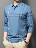 Men's Geometry Print Lapel Long Sleeve Polo Shirts