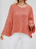 Women's Loose Solid Color Crochet Round Neck Asymmetric Hem Sweaters
