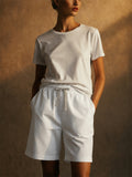 Women Summer Drawstring Elastic Waist Bermuda Beach Shorts