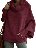 Women's Turtleneck Solid Color Kangaroo Pocket Lantern Sleeve Sweaters