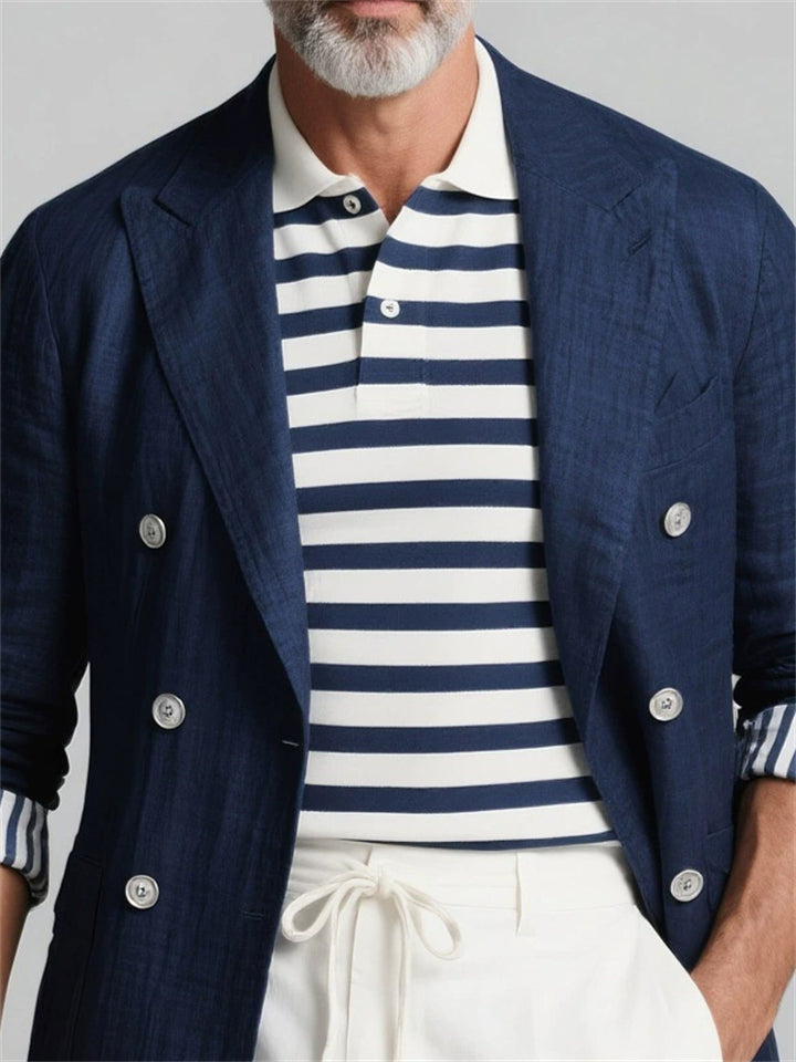 Men's Autumn Blue Casual Lapel Single Breasted Long Sleeve Coats