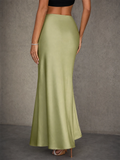 Womens Summer Elegant High Waisted Satin Maxi Skirt