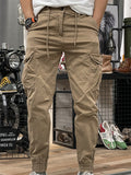 Men's Retro Solid Color Pockets Cargo Jogger Pants
