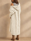 Women Cable Knit Hooded Cardigan Long Open Front Sweater Coat