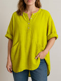 Women's Casual Comfy Solid Color Pockets 3/4 Sleeve Shirt