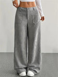 ‌Autumn Mid Waist Corduroy Pockets Wide Leg Pants for Women‌