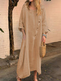 Women's Autumn Loose Round Neck Long-sleeved Solid Color Irregular Dress