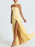 Women's Trendy Solid Color Strapless High Split Evening Dress