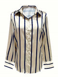 Spring Women's Elegant Striped Blouses Long Sleeve Slim Fit Office Casual Top