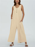 Relaxed U Neck Sleeveless Side Pocket Wide Leg Jumpsuit for Women