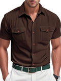 Men's Casual Solid Color Corduroy Lapel Cargo Shirts